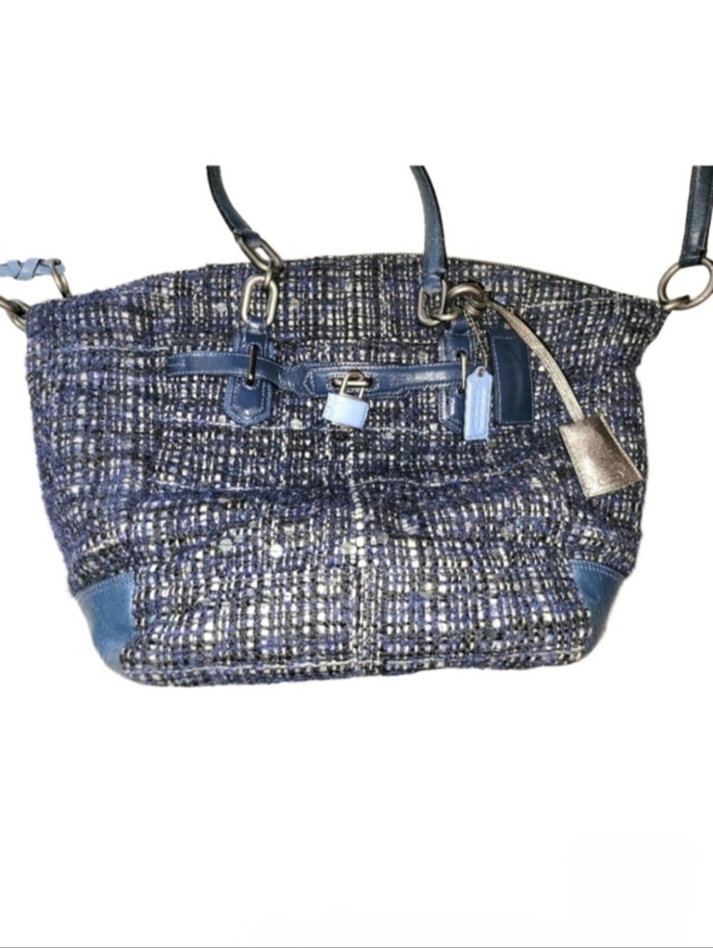 Rare Coach Chelsea Boucle Emerson Navy Blue Tweed Shoulder Tote Bag 17813